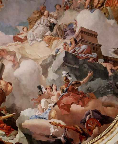 Frescoes in the Royal Palace of Madrid, scene, apotheosis of the Spanish royal family Oil Painting by Giovanni Battista Tiepolo