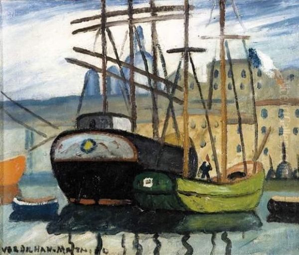 Balancelles Dans Le Port De Marseille. Oil Painting by Louis-Mathieu Verdilhan