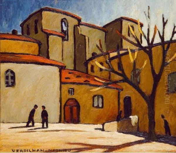 Place Animee A Marseille. Oil Painting by Louis-Mathieu Verdilhan