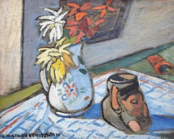 Nature Morte Au Vase Fleuri Et Au Pichet Decore D'une Figure Oil Painting by Louis-Mathieu Verdilhan