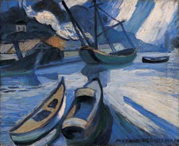 Bateaux A Quai Oil Painting by Louis-Mathieu Verdilhan