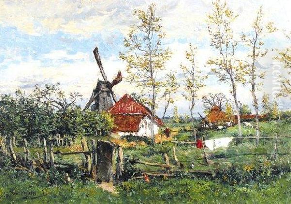 Paysage Estival Avec Moulin Et Ferme Oil Painting by Isidore Verheyden