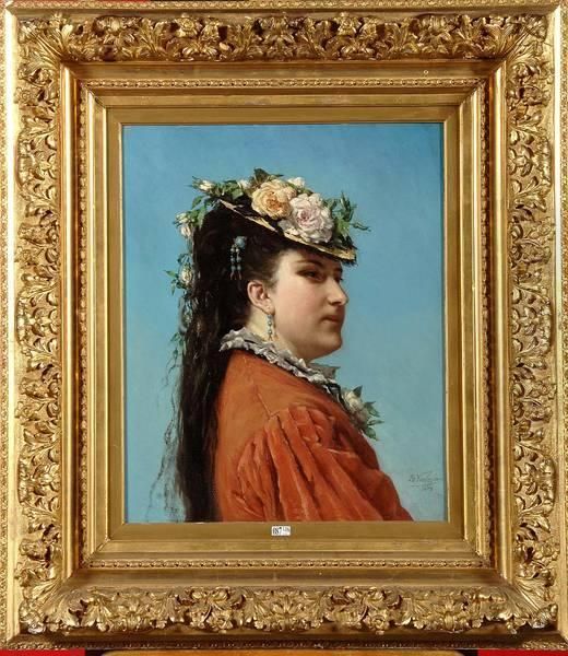 Portrait De Jeune Fille Auchapeau Fleuri Oil Painting by Isidore Verheyden