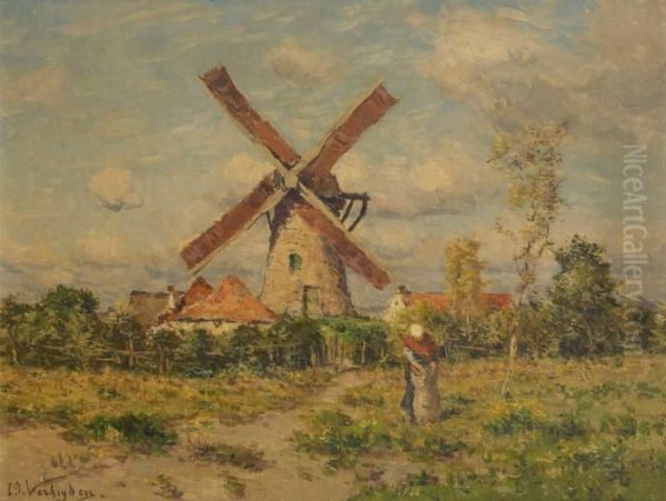 Ramasseuse De Fanes Devant Un Moulin Oil Painting by Isidore Verheyden