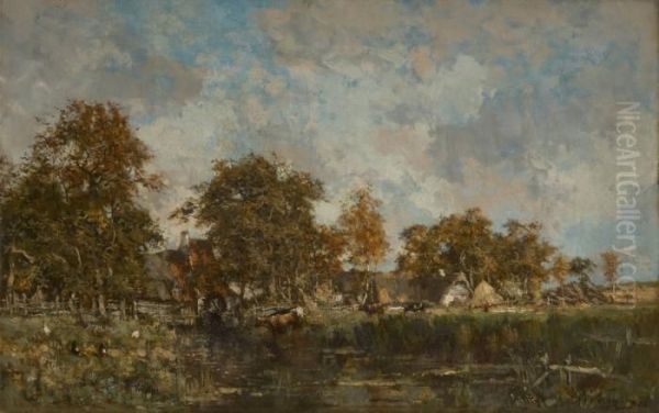 Le Moulin A Eau Avec Troupeauen Avant-plan Oil Painting by Isidore Verheyden