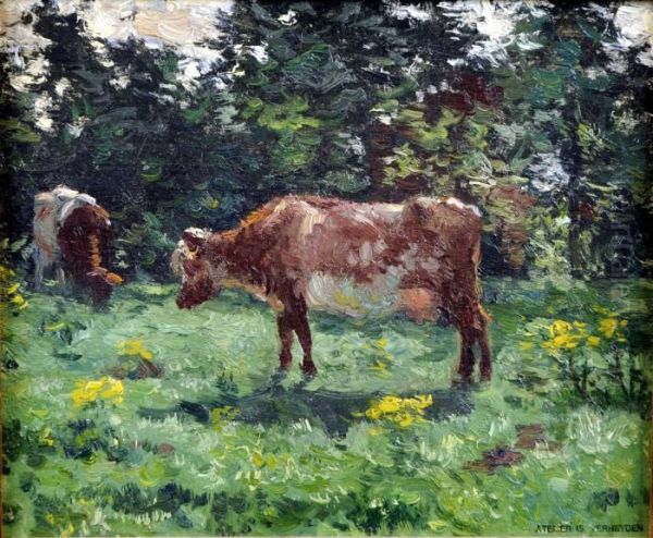 Vaches Au Pre Boise Oil Painting by Isidore Verheyden