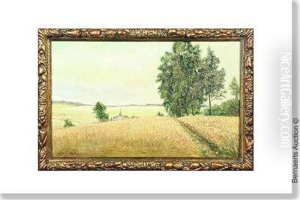 Landscape Withcorn Fields And Church Tower In The Distance Oil Painting by Isidore Verheyden