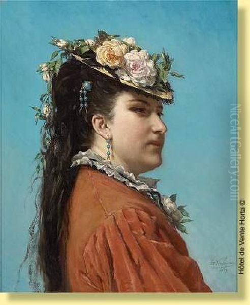 Portrait De Jeune Femme Au Chapeau Fleuri Oil Painting by Isidore Verheyden