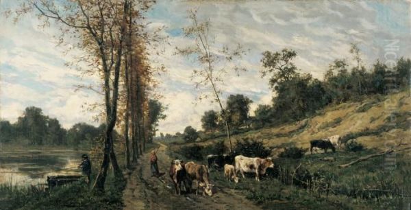 Landscape With Shepherdess Oil Painting by Isidore Verheyden