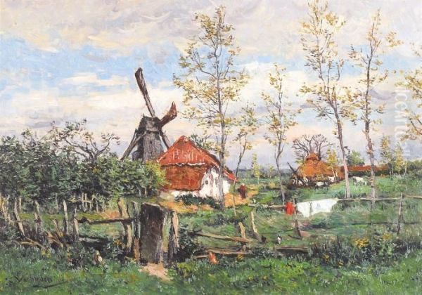 Summer Landscape With Windmill And Farmhouse Oil Painting by Isidore Verheyden