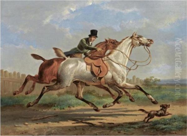 Galloping Horses Oil Painting by Albertus Verhoesen