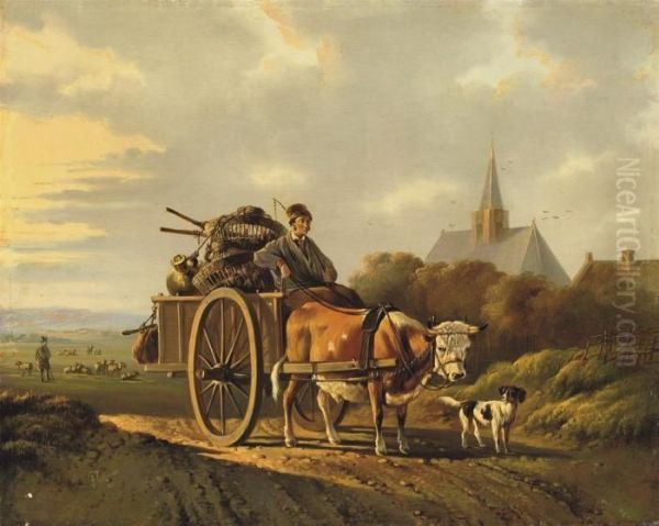 Going To The Market Oil Painting by Albertus Verhoesen