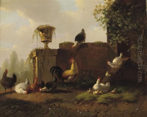 Pluimvee: Chickens In The Sun Oil Painting by Albertus Verhoesen