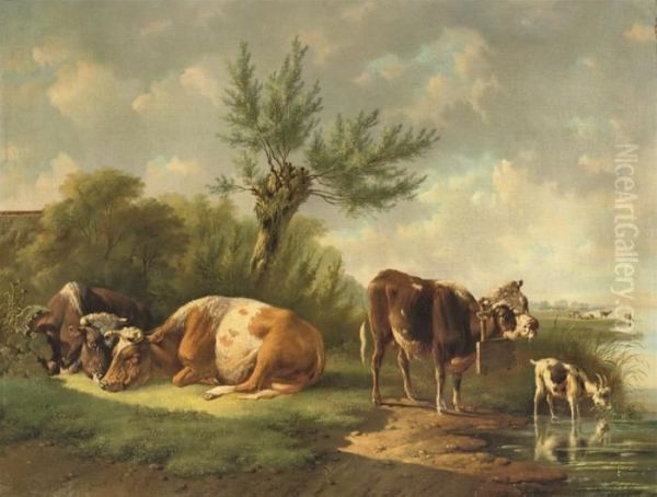 Cattle Under A Willow-tree Oil Painting by Albertus Verhoesen