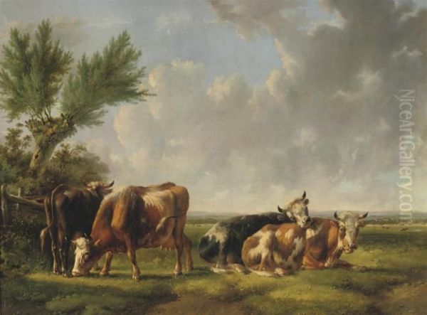 Cattle Resting In The Meadow Oil Painting by Albertus Verhoesen