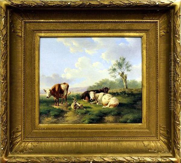 [vache Et Bouc Dans Les Pres] Oil Painting by Albertus Verhoesen