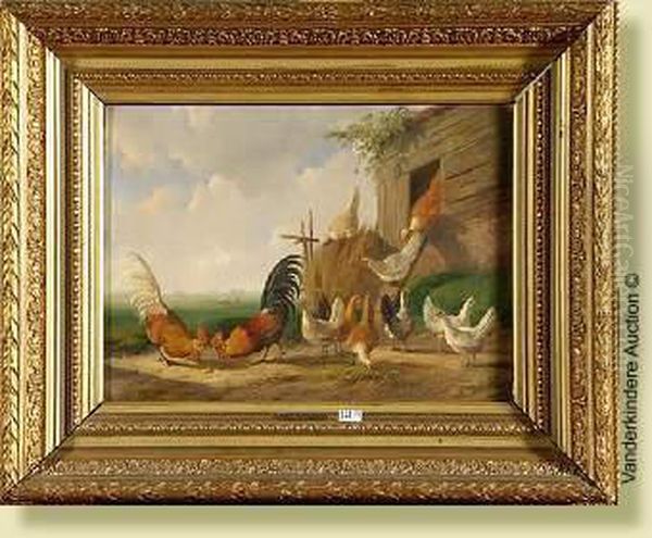 Coqs Et Poules Oil Painting by Albertus Verhoesen