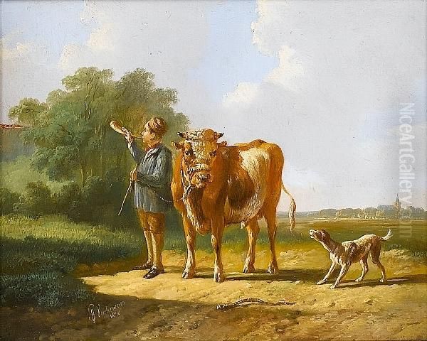 The Horn Blower Oil Painting by Albertus Verhoesen