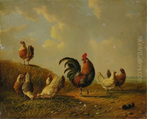 Federvieh Vor Tiefer Landschaft Oil Painting by Albertus Verhoesen