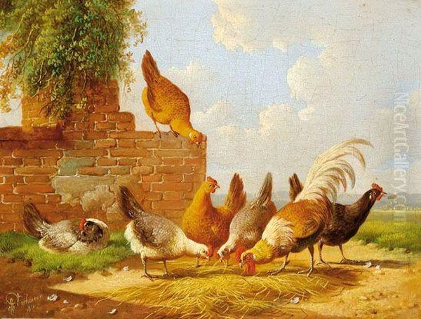 Poultry Oil Painting by Albertus Verhoesen