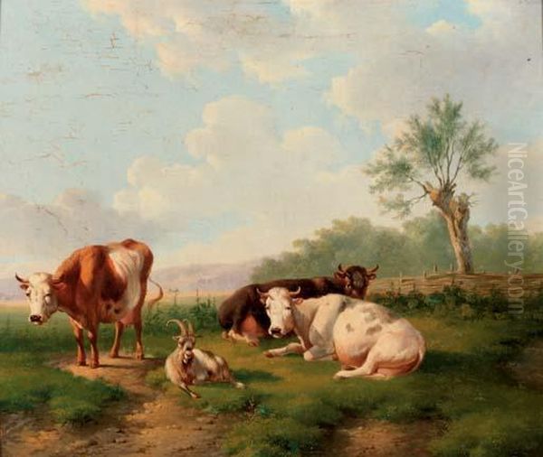 Cattle In An Extensive Landscape Oil Painting by Albertus Verhoesen