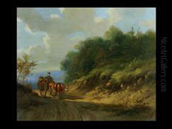 Das Ochsenfuhrwerk Vor Tiefer Landschaft Oil Painting by Albertus Verhoesen