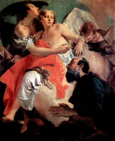 Abraham and the angels counterpart, Hagar and Ismael Oil Painting by Giovanni Battista Tiepolo