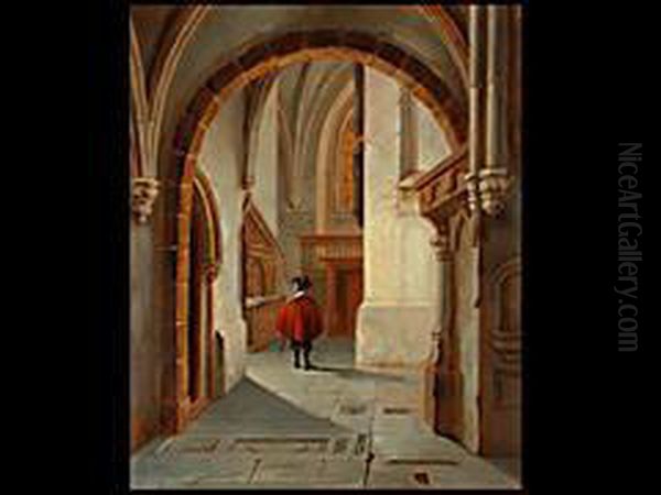 Mann Mit Umhang Und Hut In Einem Kirchenflugel Oil Painting by Albertus Verhoesen