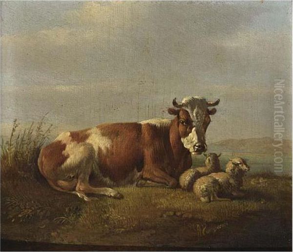 Cattle In A Landscape Oil Painting by Albertus Verhoesen