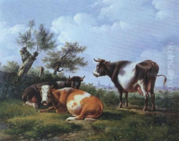 Weidelandschaft Mit Lagernden Rindern Oil Painting by Albertus Verhoesen