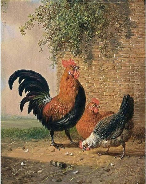 Poultry In A Landscape Oil Painting by Albertus Verhoesen