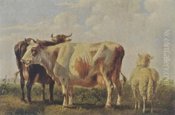 Cattle Oil Painting by Albertus Verhoesen