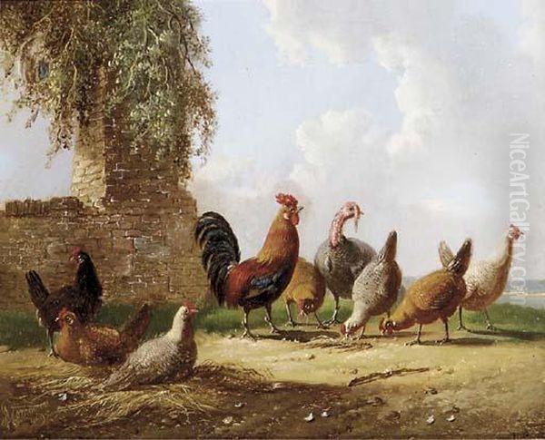 Feathered Friends Oil Painting by Albertus Verhoesen