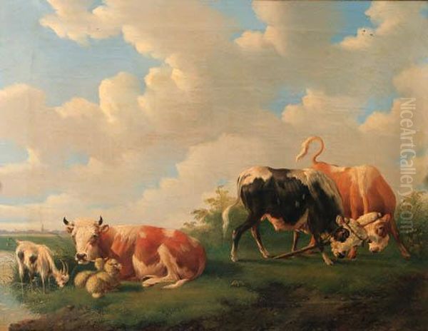 Cattle In A Meadow Oil Painting by Albertus Verhoesen