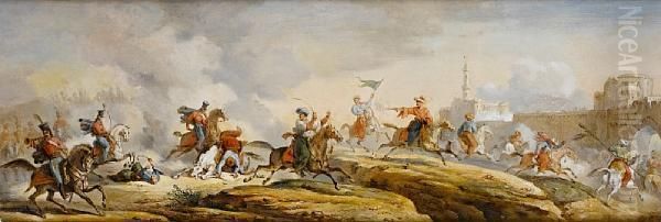 Battle Before A Fortress Oil Painting by Carle Vernet