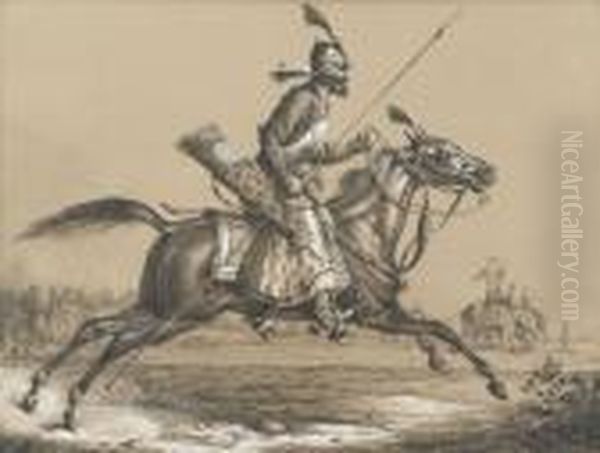 Indischer Krieger Zu Pferd Oil Painting by Carle Vernet