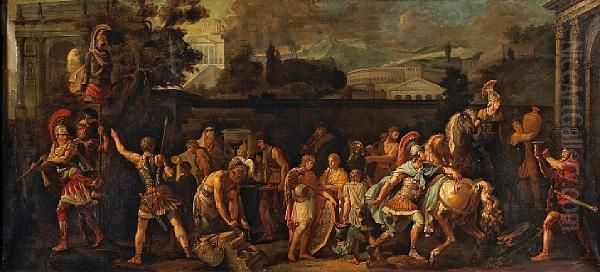 A Procession Of Classical Figures Oil Painting by Carle Vernet