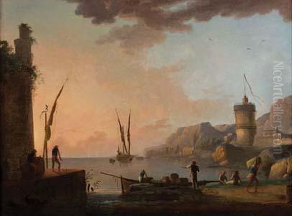 Scena Di Porto Mediterraneo Oil Painting by Carle Vernet