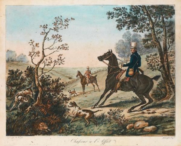 Le Chasseur A L'affut Et Le Retour Du Chasseur Oil Painting by Carle Vernet