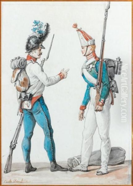 Soldats Russe Et Prussien Discutant Oil Painting by Carle Vernet