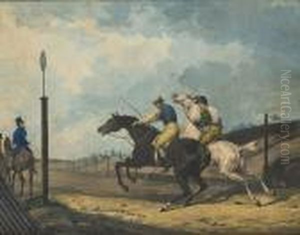 Les Jockeys A L'arrivee Oil Painting by Carle Vernet