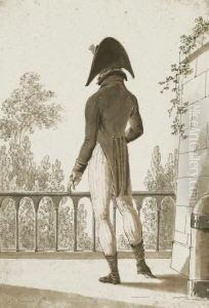 Junger Franzose Von Hinten Vor Einer Balustrade In Reitrock Und Zweispitz Oil Painting by Carle Vernet