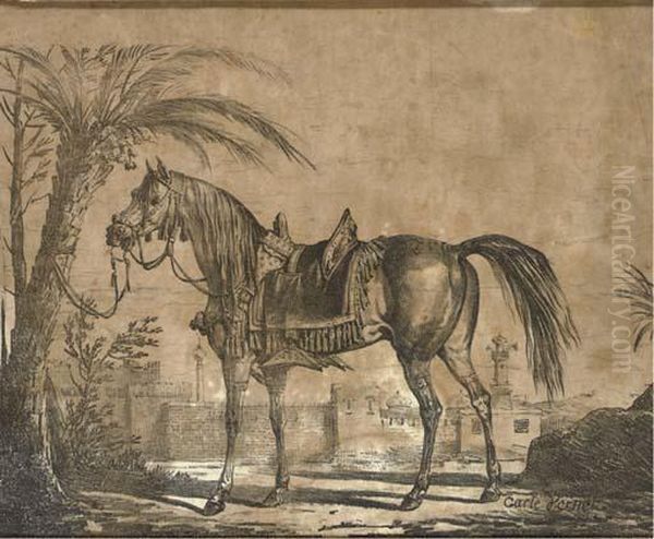 An Arabian Horse Oil Painting by Carle Vernet