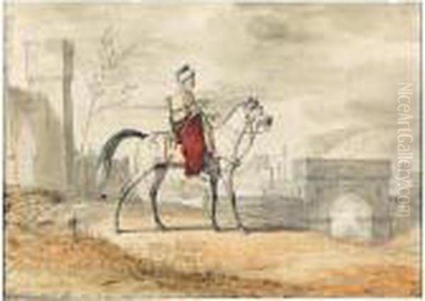 A Man In Oriental Dress On Horseback Oil Painting by Carle Vernet