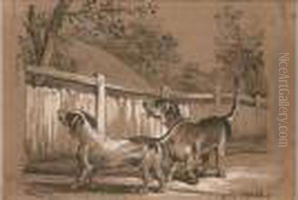 Les Deux Bassets Oil Painting by Carle Vernet