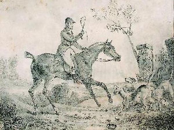 Jager Zu Pferd Mit Peitsche Und Jagdhunden. Oil Painting by Carle Vernet