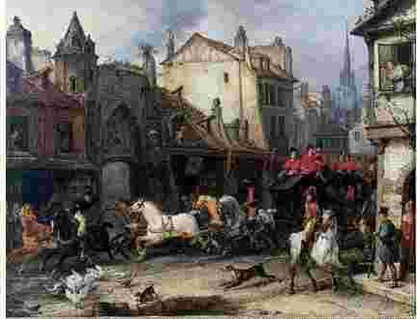 La Traversee De Senlis Par La Berline D'un Equipage Oil Painting by Carle Vernet