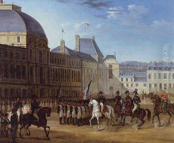 Napoleon Reviewing His Troops In The Courtyard Of The Louvre Oil Painting by Carle Vernet