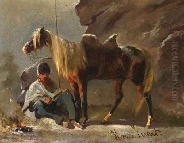 Zugeschrieben - Kosake Mit Seinem Pferd Oil Painting by Horace Vernet