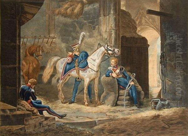 Grand Garde De Lanciers Polonais Et Lanciers Polonais Encantonnement Oil Painting by Horace Vernet